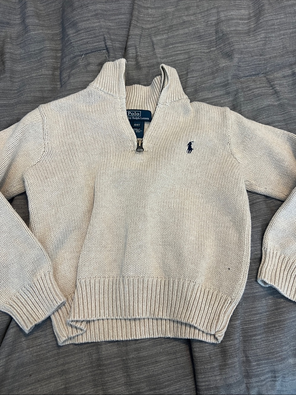 Ralph Lauren Cream Half-Zip Ribbed Knit Pullover